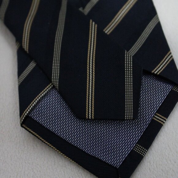 Hathaway Men's Repp Tie 100% Silk, Navy Blue, Yellow & White Diagonal Stripes - Picture 3 of 4
